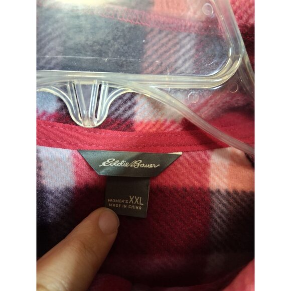 Eddie Bauer Pullover Fleece Jacket 1/2 Zip Plaid Rustic Western Red Women Sz XXL - Picture 4 of 5